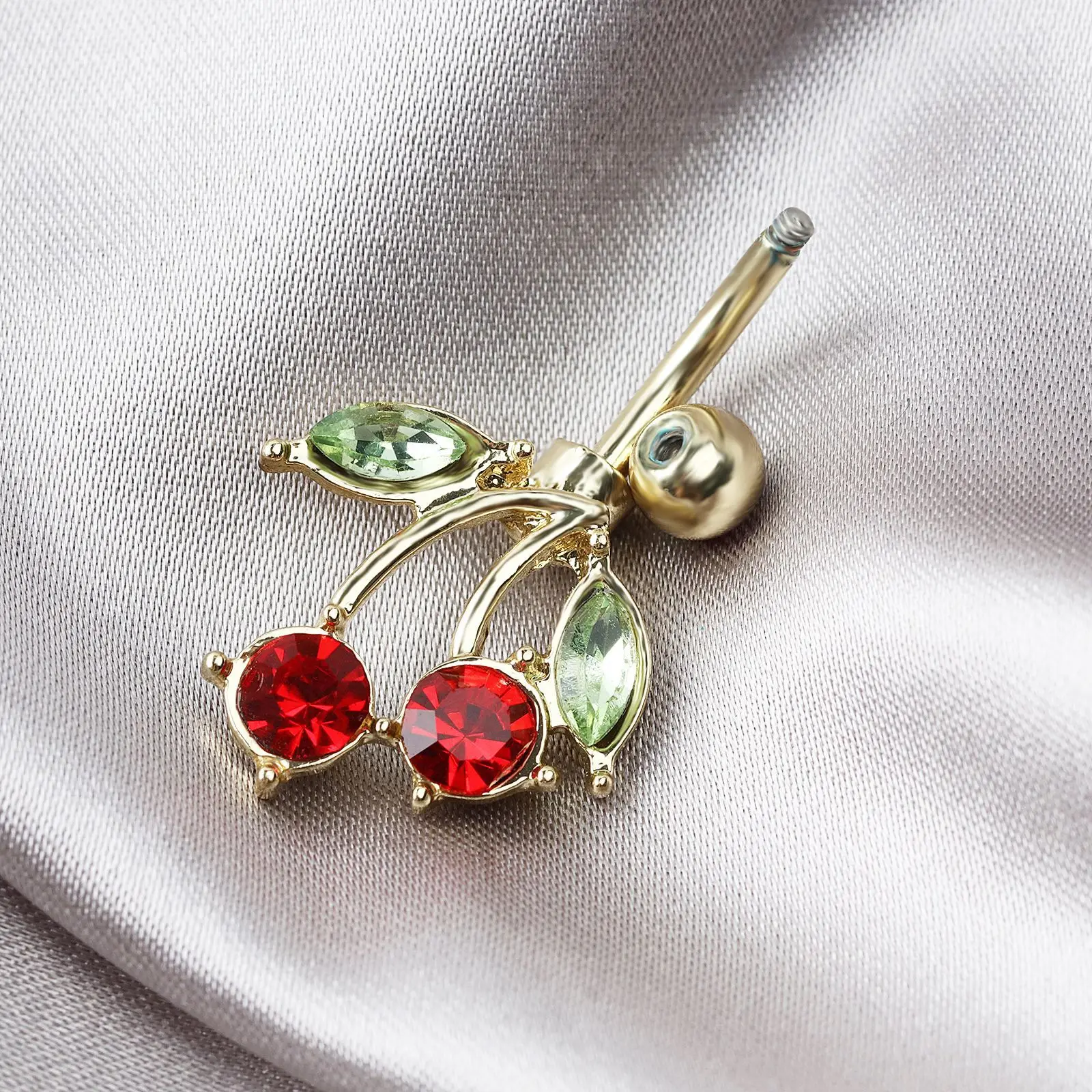 New cute cherry belly button stud with diamond stainless steel rod allergy piercing accessory