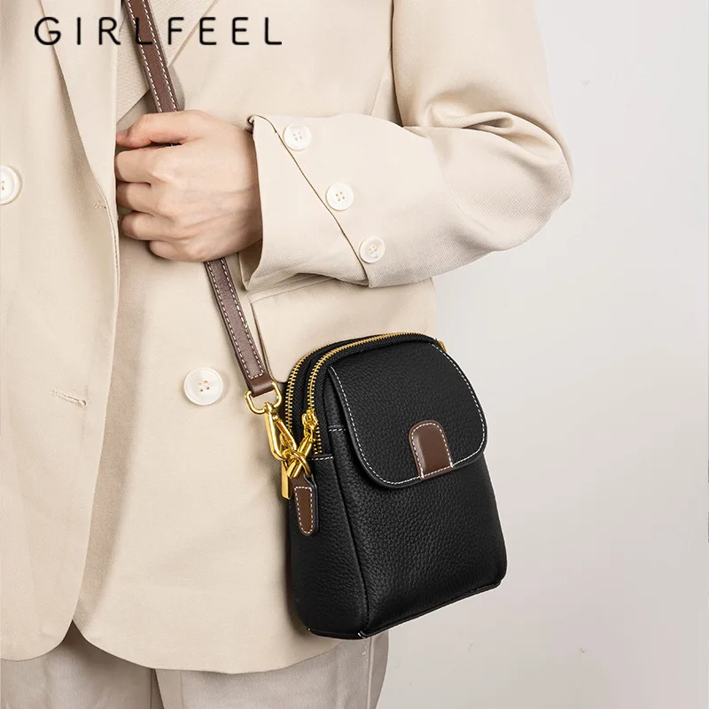 

Женская сумка с вертикальным откидным чехлом из натуральной кожи, хранилище для мобильного телефона, сумка через плечо с двойной молнией, сумка на одно плечо