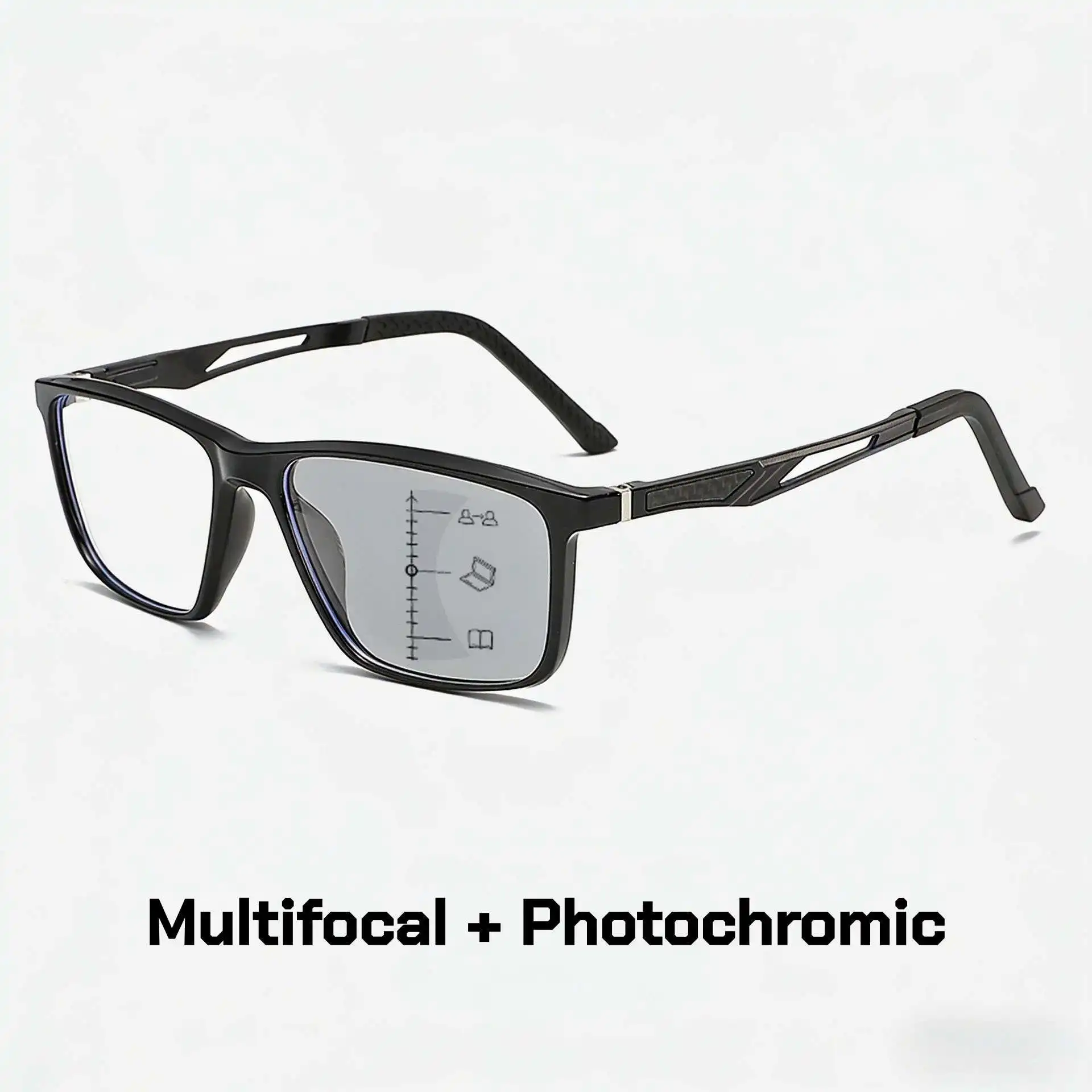 Photochromic Progressive Multifocal Reading Glasses for Unisex Transition Presbyopic Glasses Light Sensitive Diopters 0 To +4.0