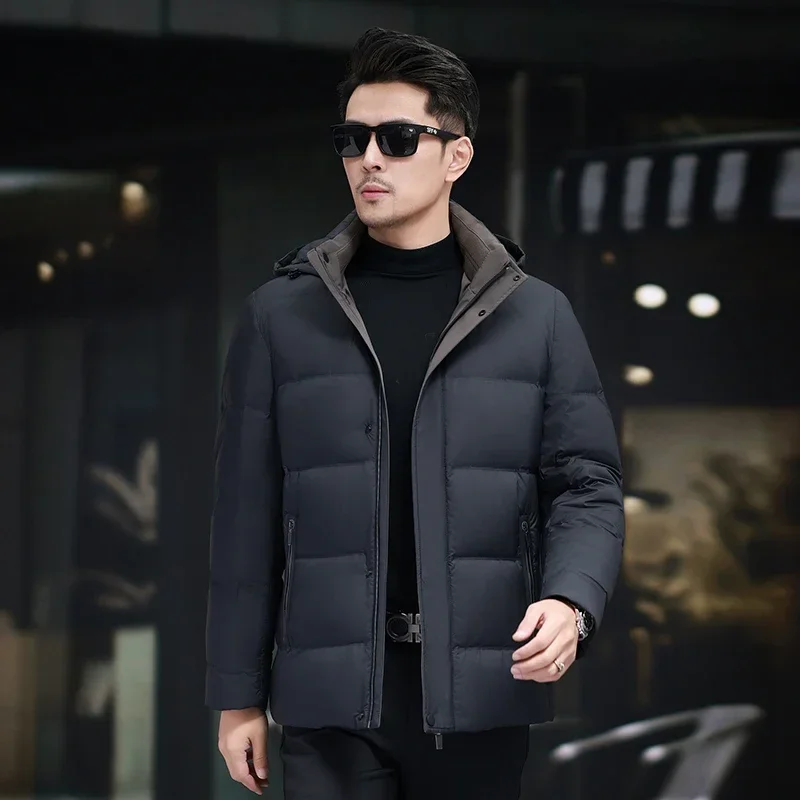 Men's Stand Collar Down Jacket Winter Thick White Duck Down 2024 New Bread Clothes Fashion All-match Coat Clothing Jack