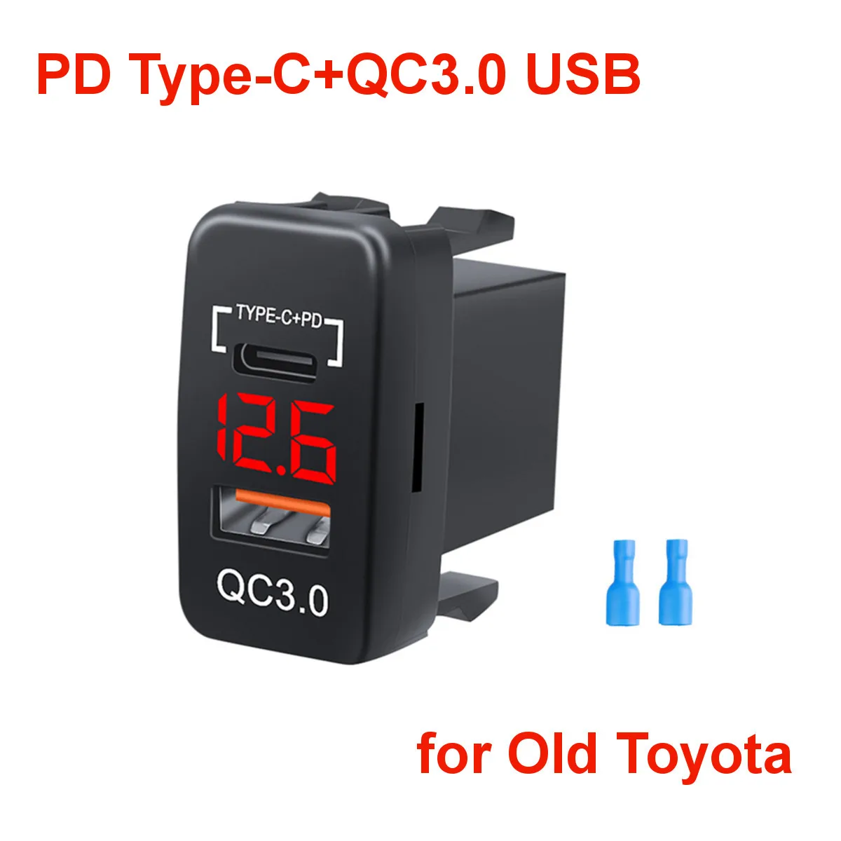 Waterproof PD Type-C QC3.0 USB Car Charger Socket Adapter 12V 24V with LED Voltmeter for Old Toyota