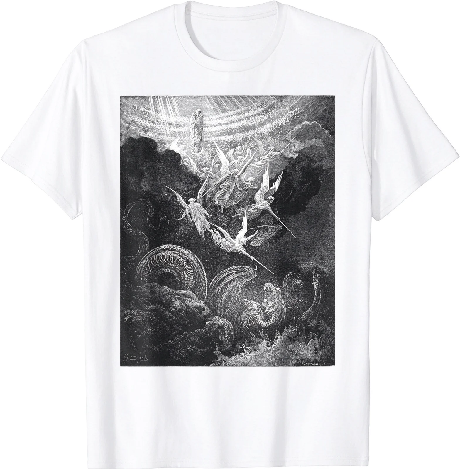 2026 Vintage Angel Dragon Engraving Art Graphic T-Shirt Cotton Unisex Retro Antique Print Casual Short Sleeve Tee for Men Women