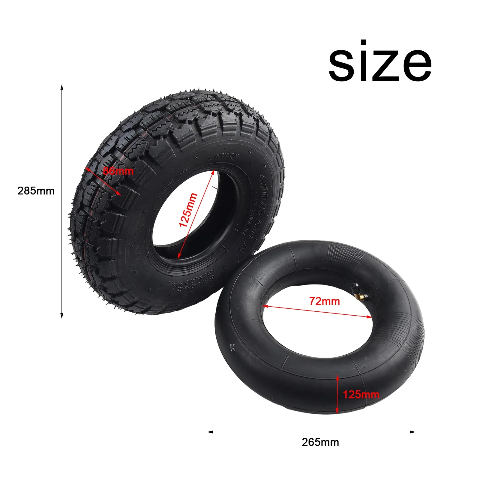 Electric Scooter Tube Excellent 4.10/3.50-5 About 1380g Applications Inner Tube+outer Tyre Rubber High Quality