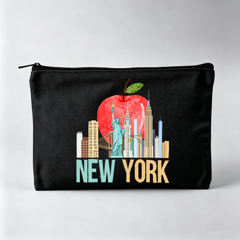 Women's New York City Skyline Print Makeup Bag, Urban Style Cosmetic Pouch for Daily Use