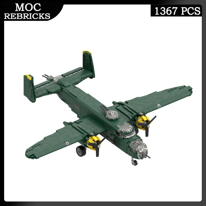 Armes militaires de la seconde guerre mondiale B-25, jeu de chasse de l'armée de l'air, MOC bloc de construction, modèle d'avion, jouets en brique, cadeaux pour enfants