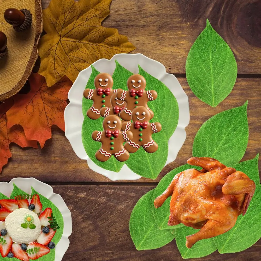 30PCS Printed Green Leaf Leaf Shaped Food Pads Oil Proof Food Contact Safe Oil Absorbing Paper Greaseproof Paper Mats for Sushi