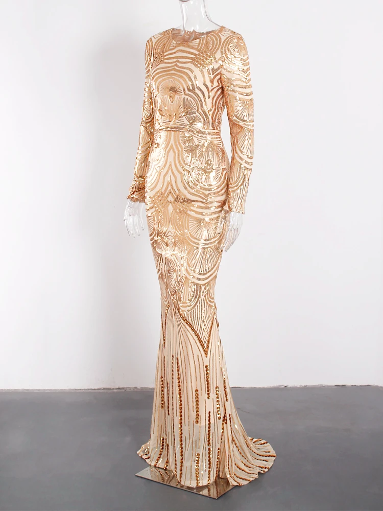 Off the Shoulder Stretch Gold Sequin Maxi Dresses Full Lining Backless  Evening Night Prom Dress - AliExpress 200000345