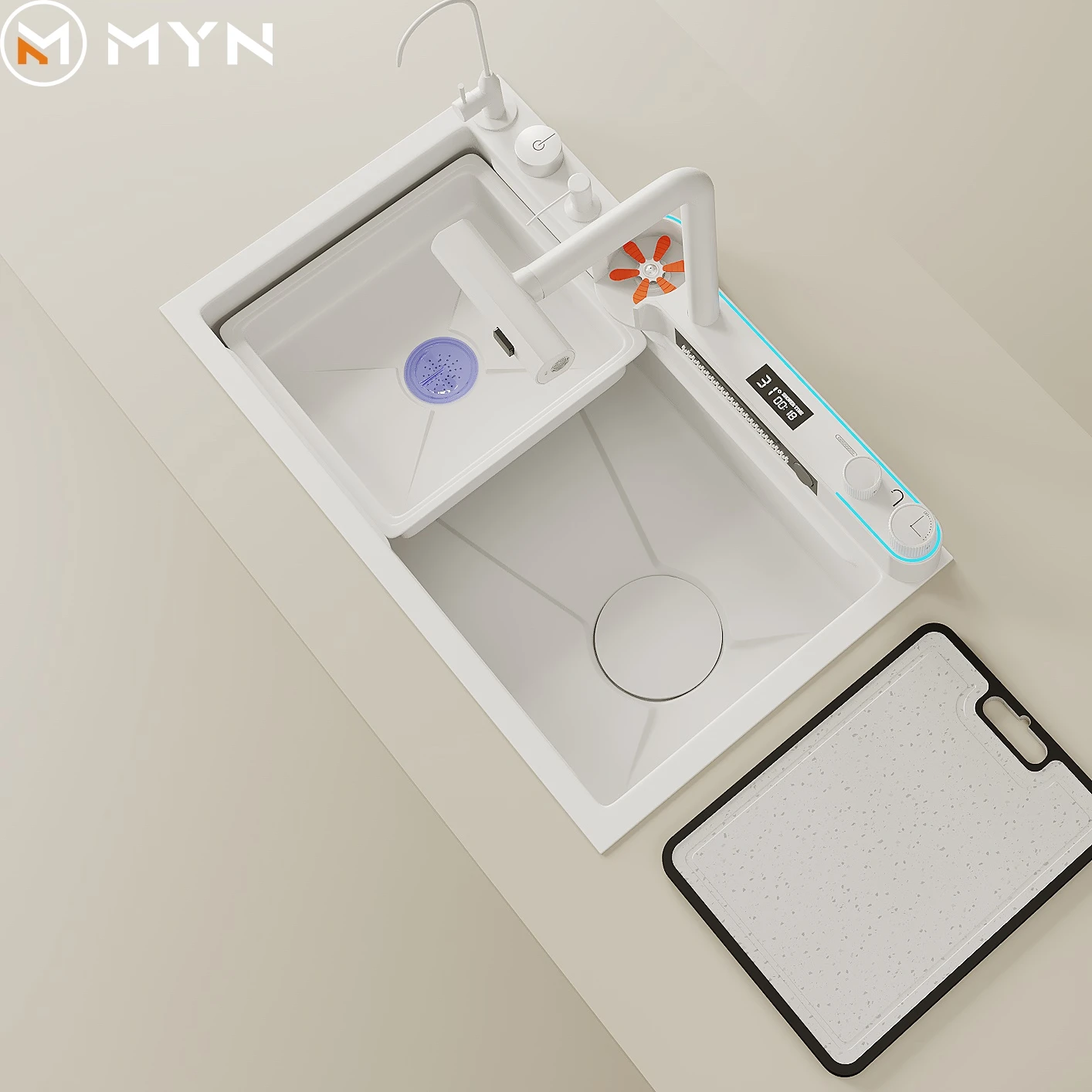 الفولاذ المقاوم للصدأ فتحة واحدة بيونيك العسل قطعة واحدة شلال صنبور بالوعة المطبخ مع غسالة الأكواب الذكية