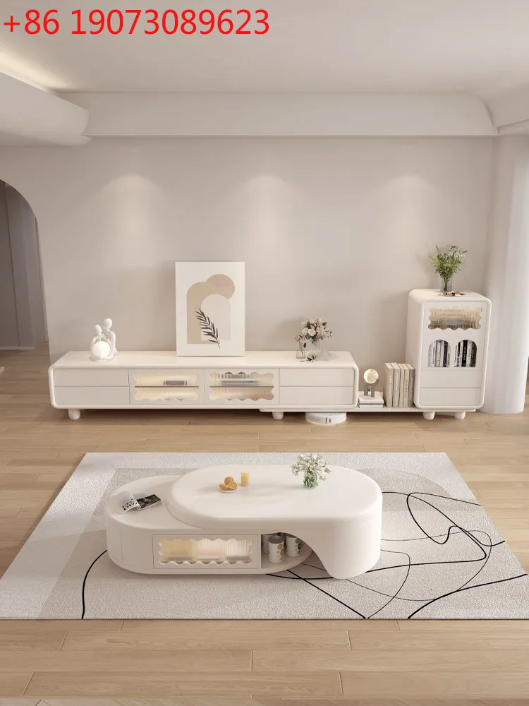 

Комбинированный выдвижной журнальный столик-тумба для телевизора в стиле Cream Wind, напольный, для гостиной, с интегрированным шкафчиком для хранения, для малогабаритных квартир