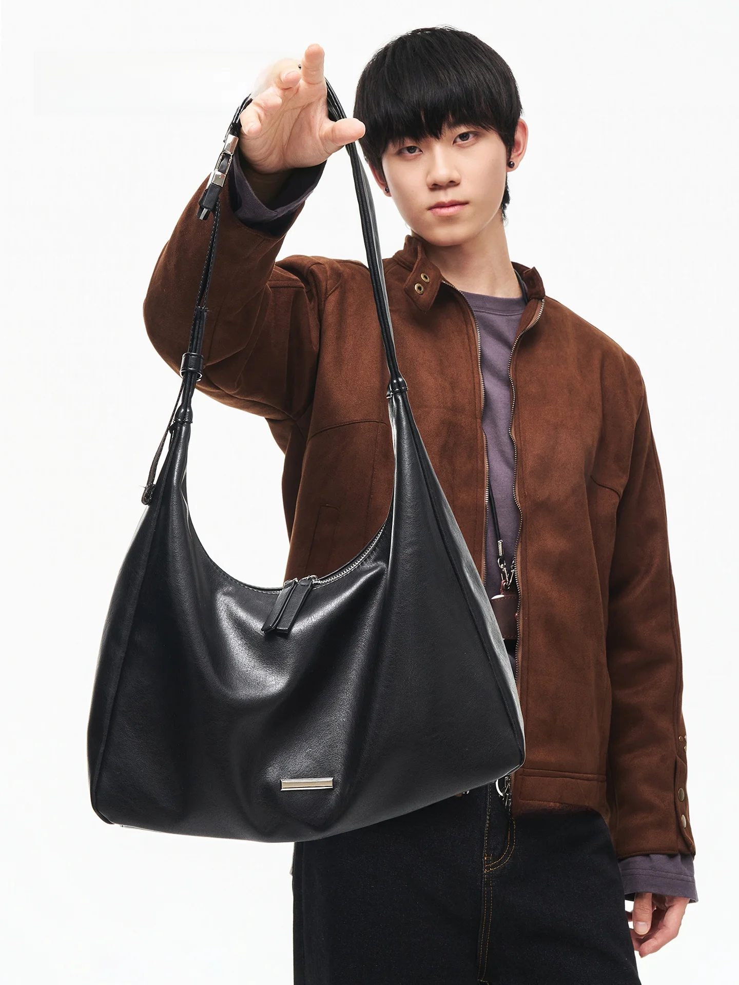 

Nesbitins Soft Leather Men's Bag Casual Slouchy Single Shoulder Crossbody Dumpling Bag Trendy Korean Style Large Size PU