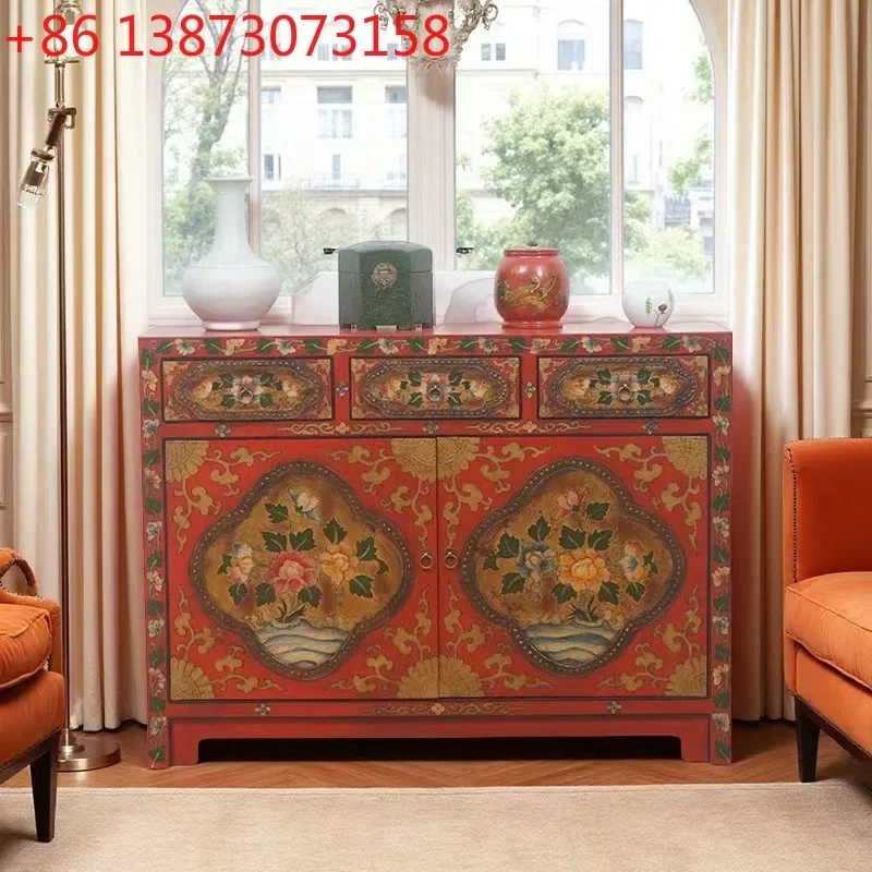 

Новый шкаф для обуви в китайском стиле, имитация классической мебели, из массива дерева, красный, с ручной росписью, буфет для столовой.