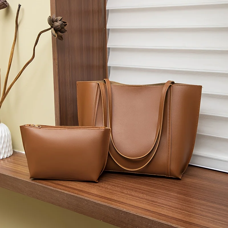 

Комплект женской черной сумки из 2 предметов, сумка большой вместимости, магнитная застежка, универсальная сумка-тоут в стиле ретро, повседневные повседневные сумки на плечо