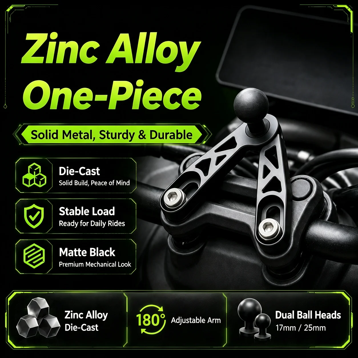 Motorcycle Handlebar Clamp Mount Base Zinc Alloy Central Ball Head Adapter 17/25mm Universal Phone GPS Navigation Bracket Mount