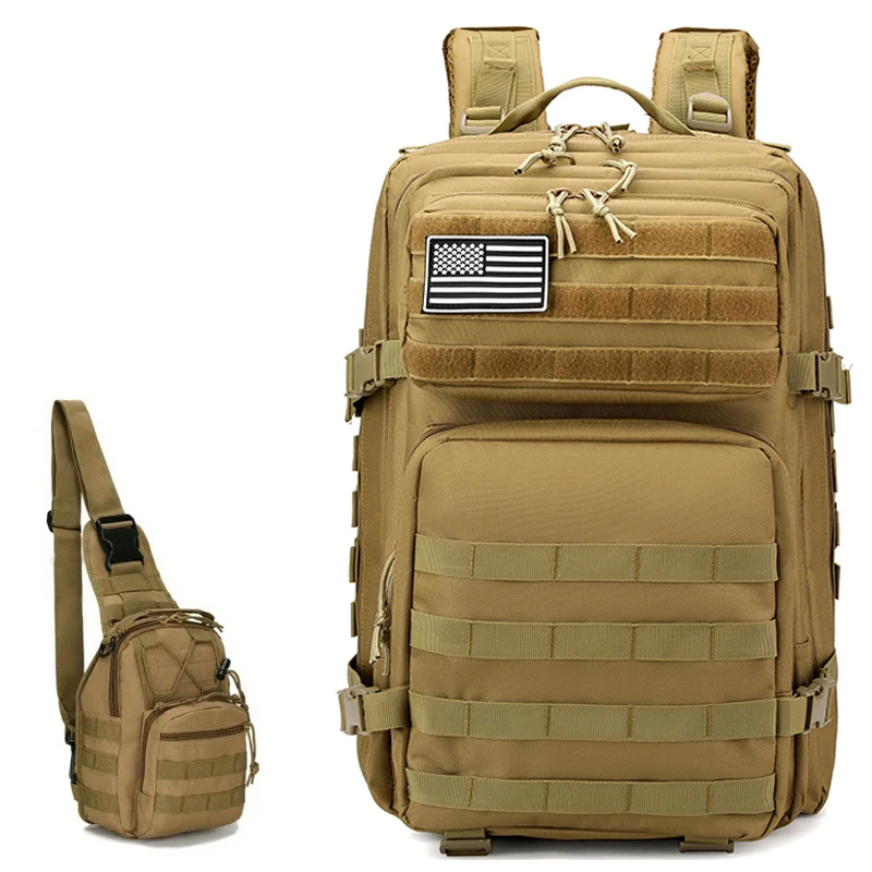 

SportsHikingBagCampingDoubleShoulderBag Multifunctional Large Capacity Assault BagGift a chest bag