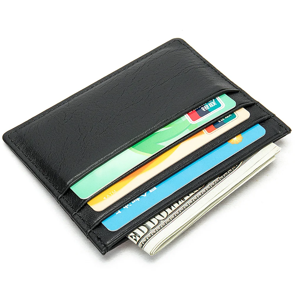 Dompet kartu kredit kulit sapi asli, dompet kartu kredit bisnis dengan 7 slot kartu ramping