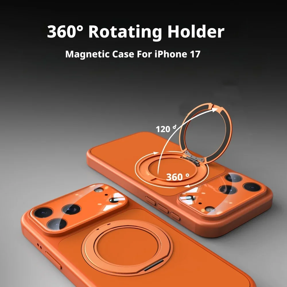 

For iPhone 17 16 15 14 13 12 Pro Max For Magsafe Case 360° Rotating Magnetic Holder Stand Camera Protection Soft Bumper Cover