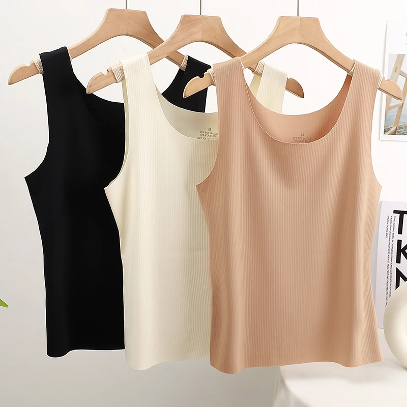 Atasan Tanpa Lengan Wanita 3 Potong - Melar & Ringan & Bernapas, Desain Leher U, Dapat Dicuci dengan Mesin -Hitam & Putih & Aprikot