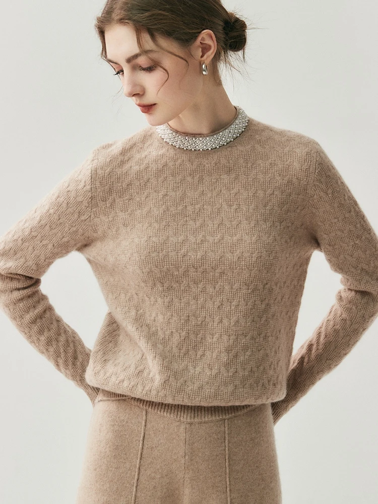 TLOML automne hiver nouveau femmes 100% pull en cachemire col rond col de perles câble tricot pull grâce Style bureau dame Chic hauts