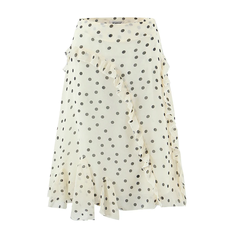 YENKYE Retro Irregular Ruffled Polka Dot Skirt For Women New 2026 High Waist Elegant A-line Holiday Summer Skirts