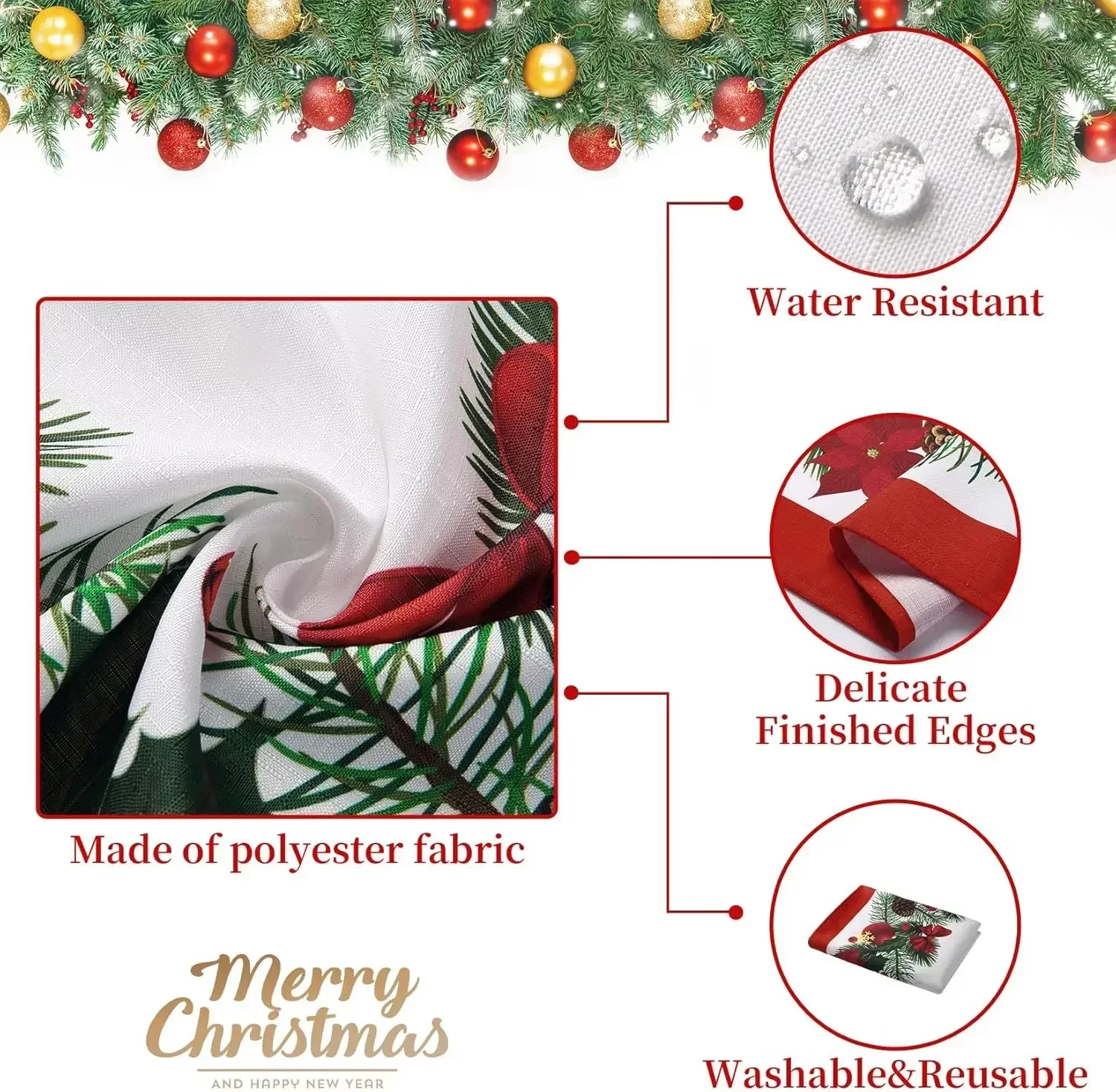 Christmas Greenery Waterproof Tablecloth Holiday Party Decor Winter Xmas Reusable Rectangle Tablecloth Christmas Decorations
