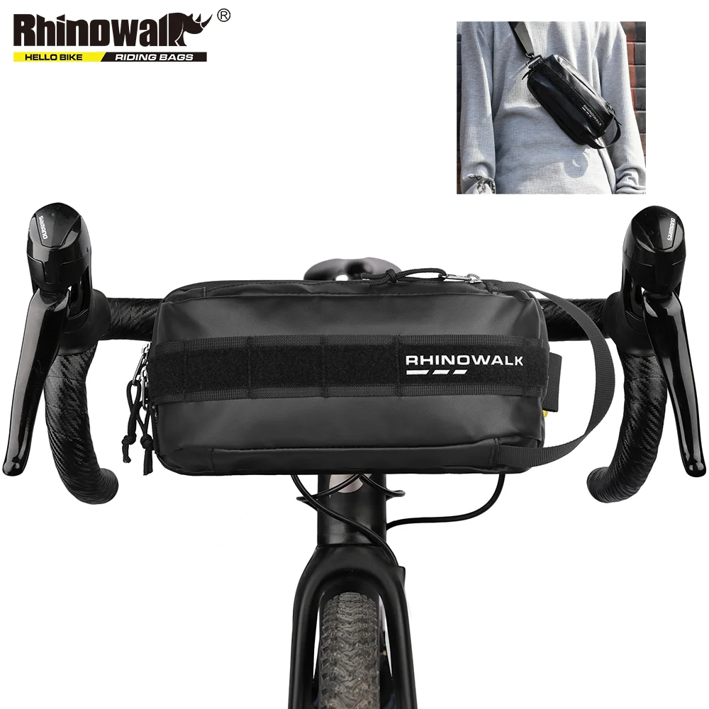 Rhinowalk Bike Handlebar Bag Storage 2.4L Portable Pannier Multi-purpose MTB Road Cycling Frame Front Tube Bag Elastic Band 2023