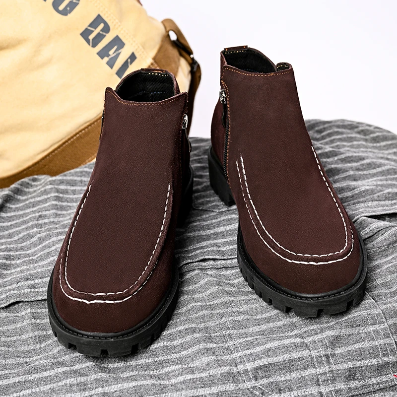 

Vintage Suede Thick Soled Autumn Winter New Men Boots Simple Stylish Comfortable Men Side Zipper Large Size (37-48) Boots