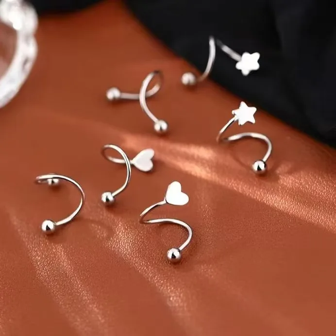 2 Pieces Stainless Steel Piercing Screw Ball Star Ear Bone Rotating Line Wave Mini Studs Women Unusual Earrings Adjustable