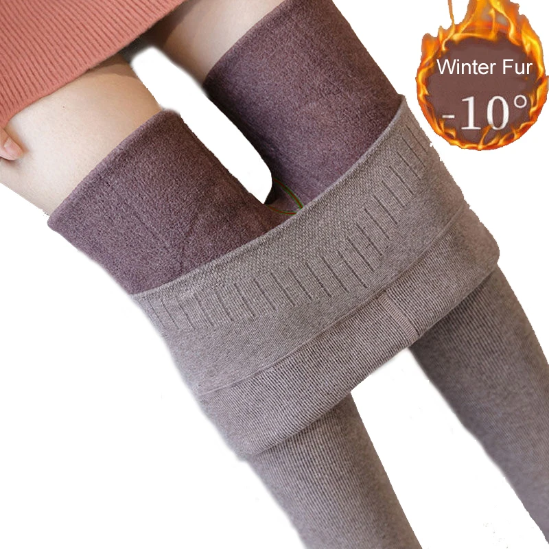 2024 Fall Winter Lamb Cashmere Warm Fur Leggings Pantyhose Women Stretch Thicken Warm Leggings Women Plus Velvet women Trousers