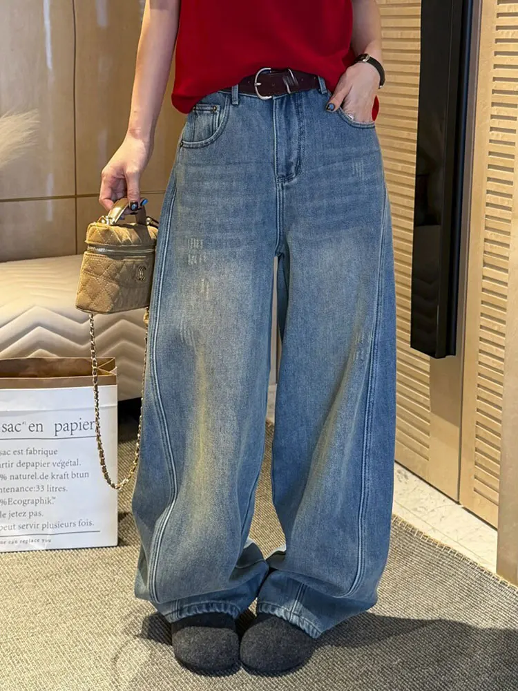 

Джинсы скинни в стиле ретро Fce Thiened, женские зимние широкие брюки с высокой талией, теплые повседневные джинсовые брюки для женщин