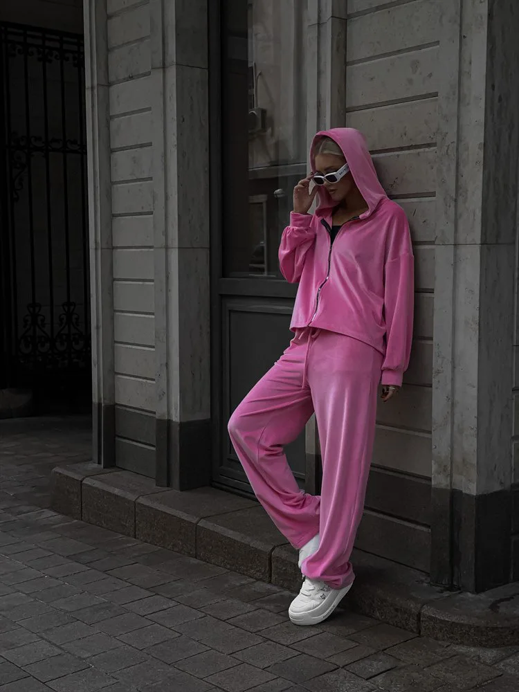 Spring Tracksuit Women Two Piece Set - Oversized Hoodie Sweatpants Solid Color Sportswear Suit Casual Sweatshirt Trouser Set view 4