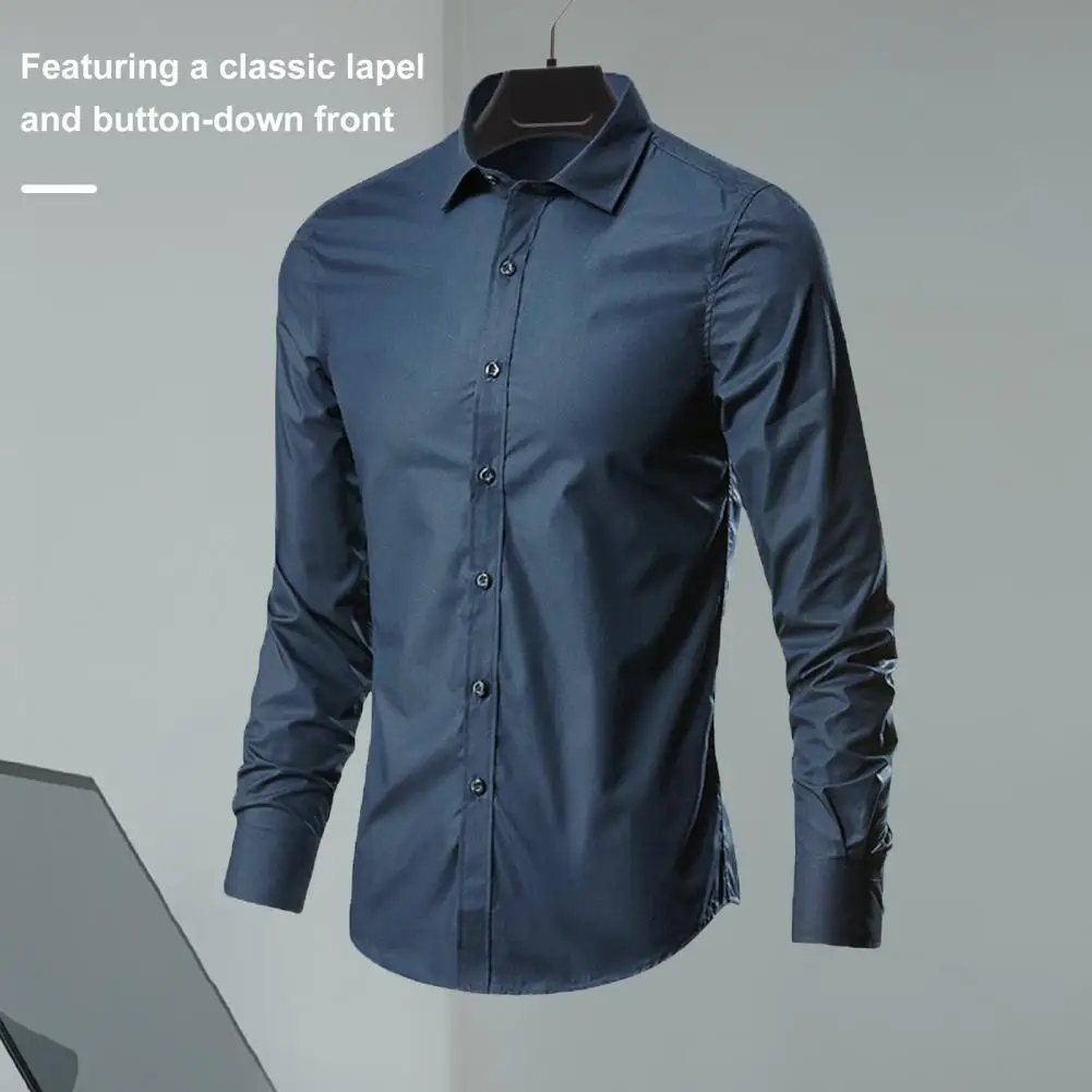 

Men Formal Shirt Stylish Men's Slim Fit Cardigan with Turn-down Collar for Business Casual Wear Solid Color Long for Office