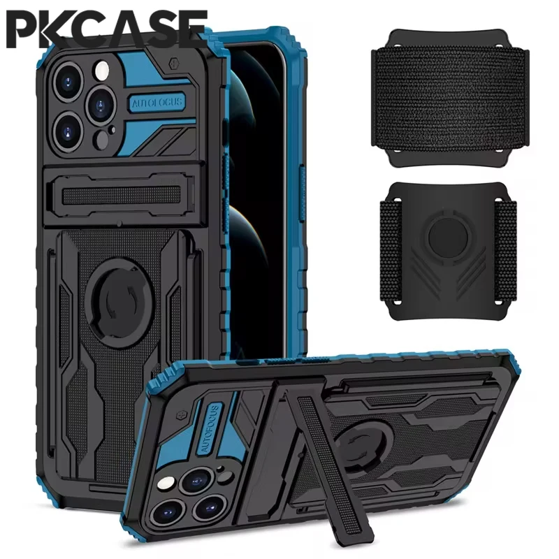 

PKCASE Shockproof Phone Case For iPhone 7 8 Plus SE2 SE3 Bracket Wristband Watchband Protective Cover For iPhone XS Max XR X