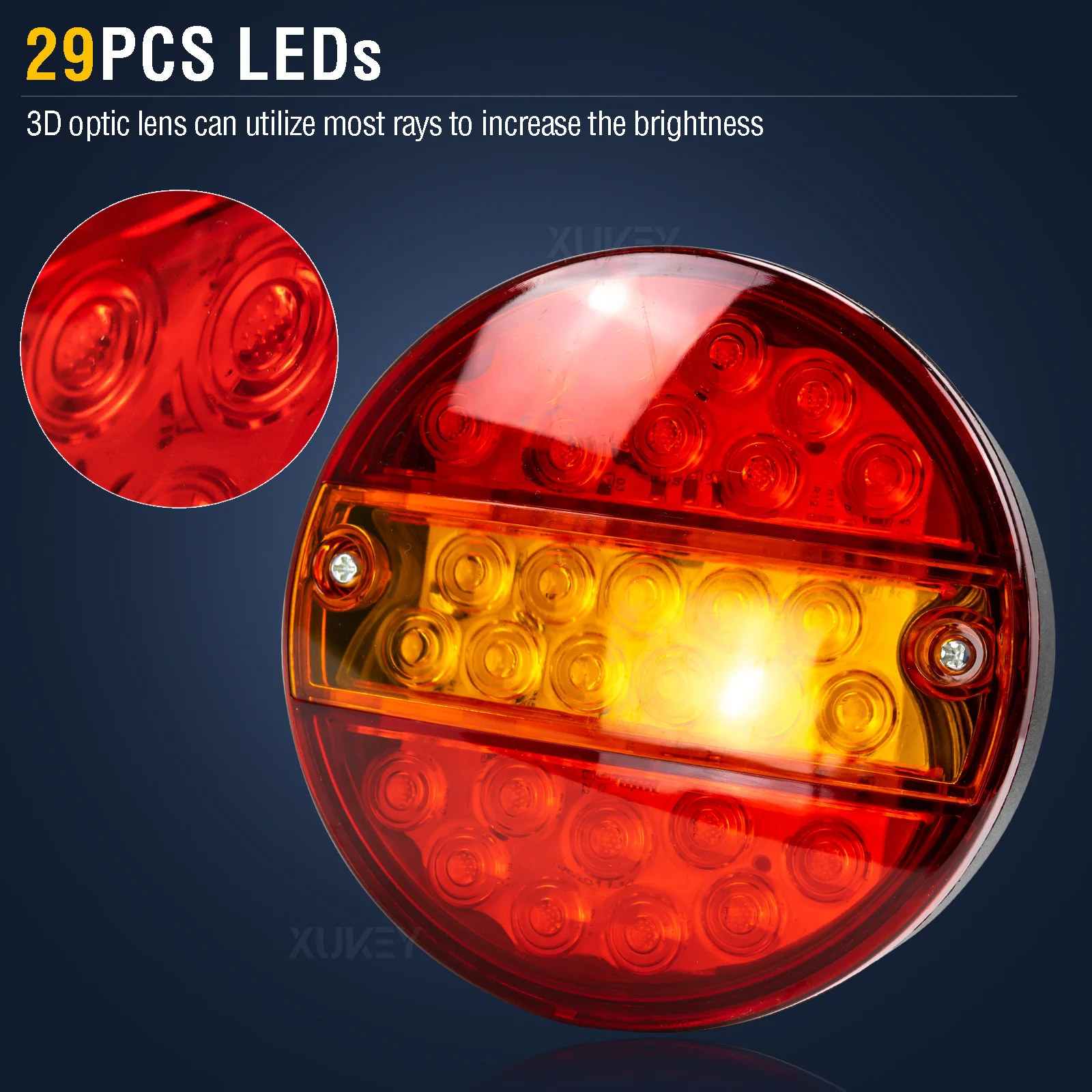 LED Trailer Rear Lights 12V/24V Round Waterproof Tail Lamp Brake Turn Signal Reflector Light for Truck Lorry Caravan Van Tractor
