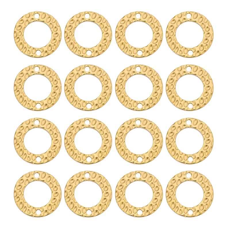 20pcs 15mm 20mm 25mm Stainless Steel Double Hole Texture Circle Ring Gold Charms Pendants Earrings Conectors for Jewelry Making