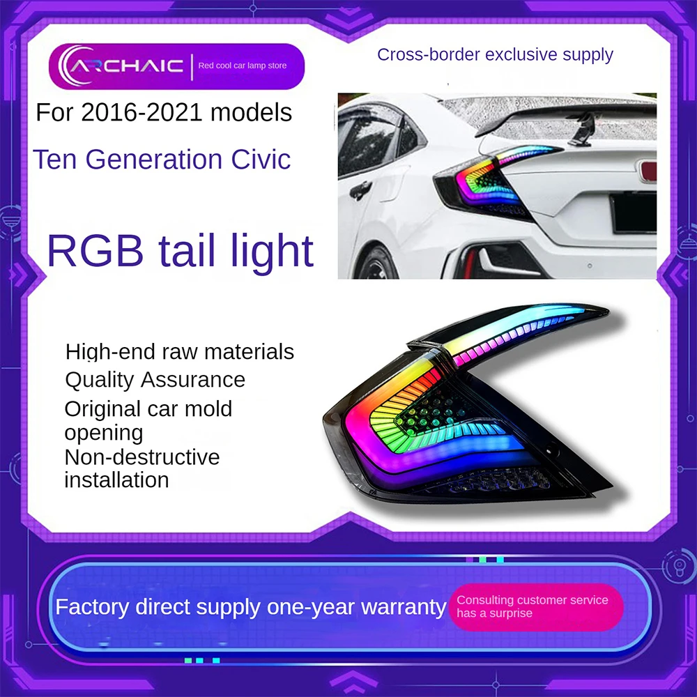 For Suitable for 2016-2021 Civic taillight full LED taillight assembly retrofit with RGB dazzling taillight Archaic