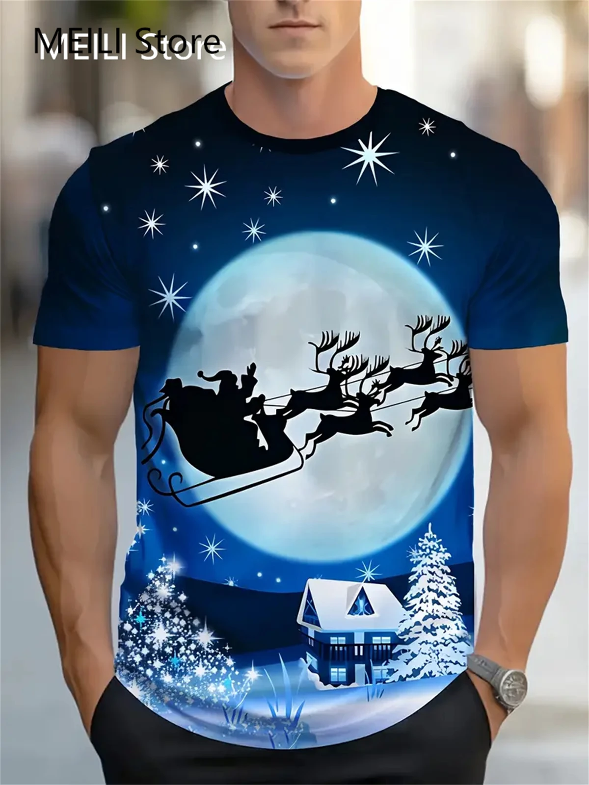 Christmas T-Shirts Summer Funny Santa Claus Fashion Tops Tee Mens Shirts Summer Holiday Boys Casual Crew Neck Oversized T-Shirts image 3