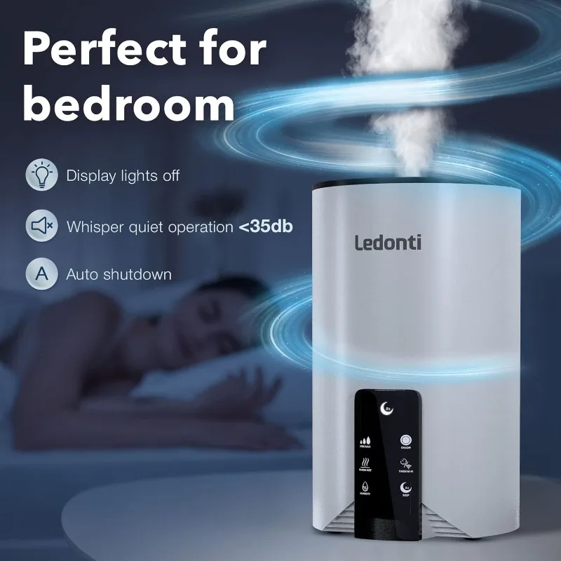 

Humidifiers for Bedroom Smart Control - Dual Mist Cool & Warm Mist Humidifier 4L Big Capacity Top Fill Water Tank,