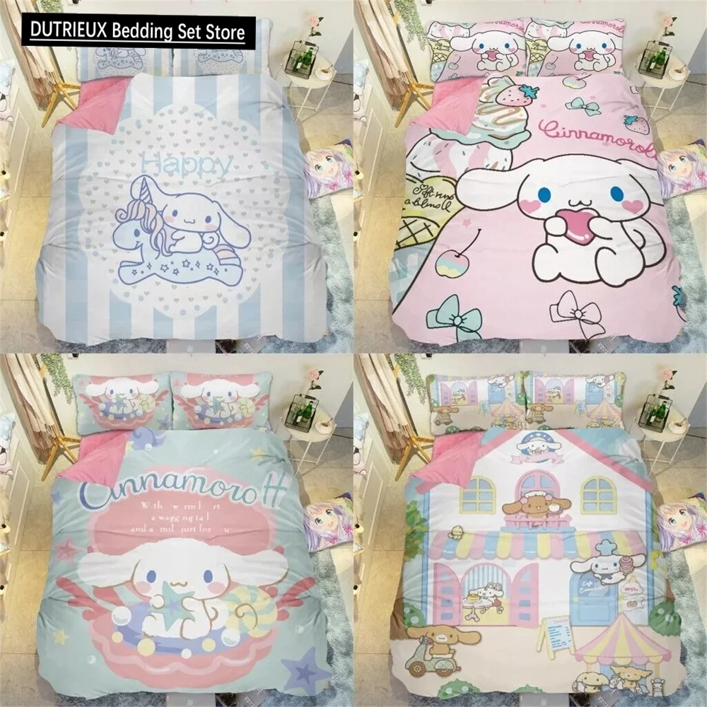 

Cinnamoroll Kids Duvet Cover Cinnamoroll Kawaii Teens Boys Girls Bedding Set Pillowcase Twin Queen King for Bedroom Decoration