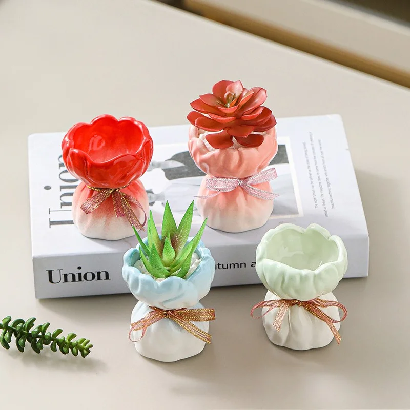 Simple Ceramic Succulent Pot Cute Extra Small Rough Pottery Mini Thumb Pot Creative Plant Shaping Flower Container Decoration