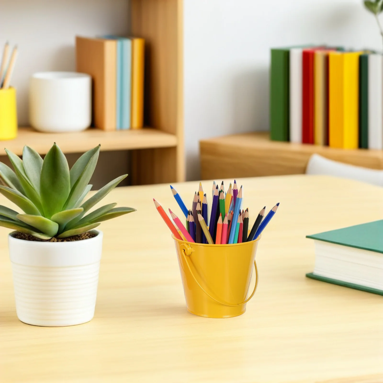 

5Pcs Iron Pencil Cup - Vintage Metal Desk Organizer with Handle for Office School Classroom Supplies Storage - Makeup Brush