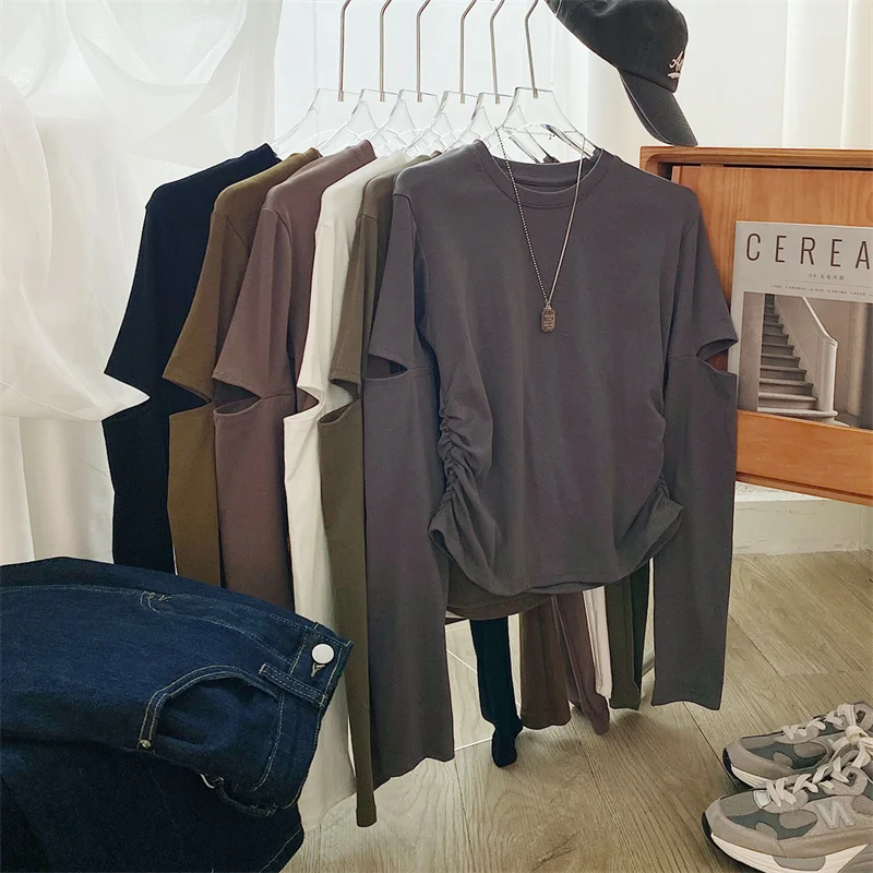 

Women's Short Sleeve T-shirt round Neck Long Sleeve Casual Top Early Autumn Fashionable Color Commute Style Cotton Blend