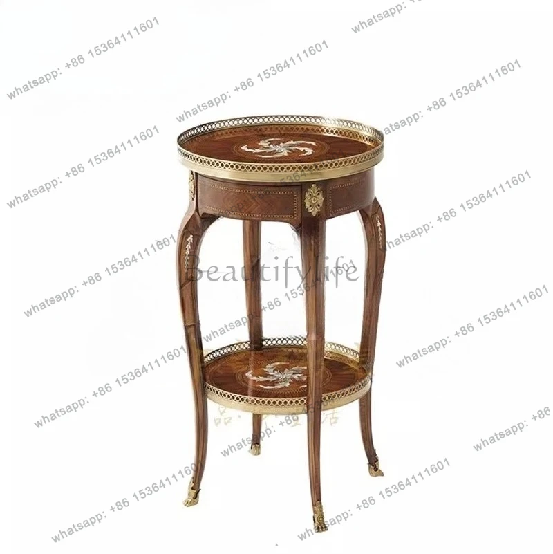 

Solid wood flower stand Lakasha shell small round table villa living room corner table