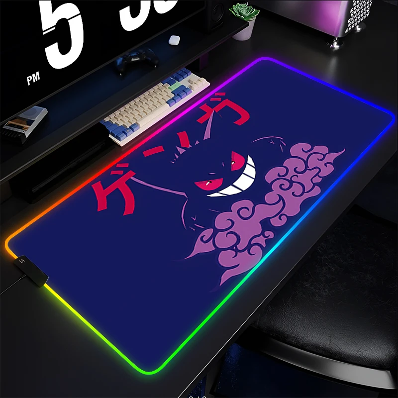 

Large xxl Mouse Pad P-Pokemon Gengar LED Gamer Desk Mat RGB Modern Table Keyboard Laptop Carpet Backlight Gaming Rubber Mousepad