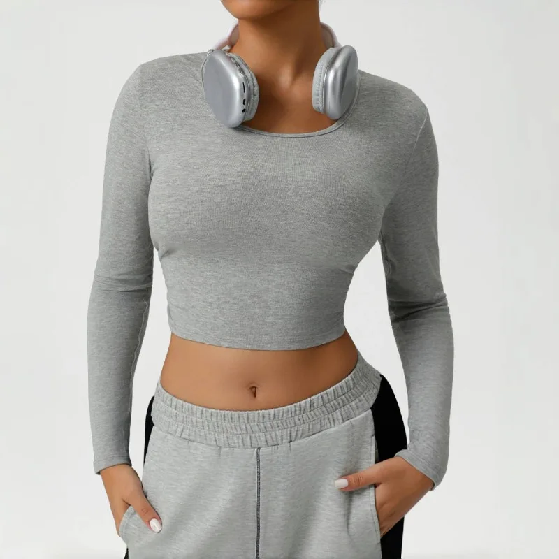 

Women's Short Yoga Clothes with Exposed Navel Slim Fit and Quick Drying Long Sleeved T-shirt Outdoor Sports and Fitness Clothes