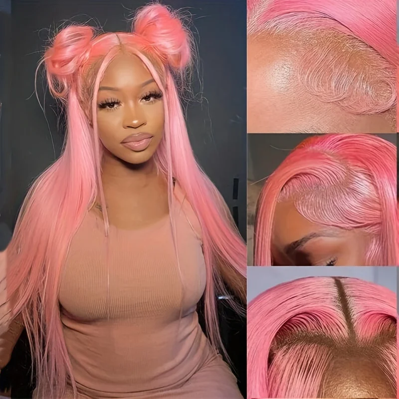 Peluca de cabello humano liso de 13x6 para mujer, postizo de encaje Frontal HD 100%, color rosa, transparente, barata, de 30 y 40 pulgadas, brasileño a la venta