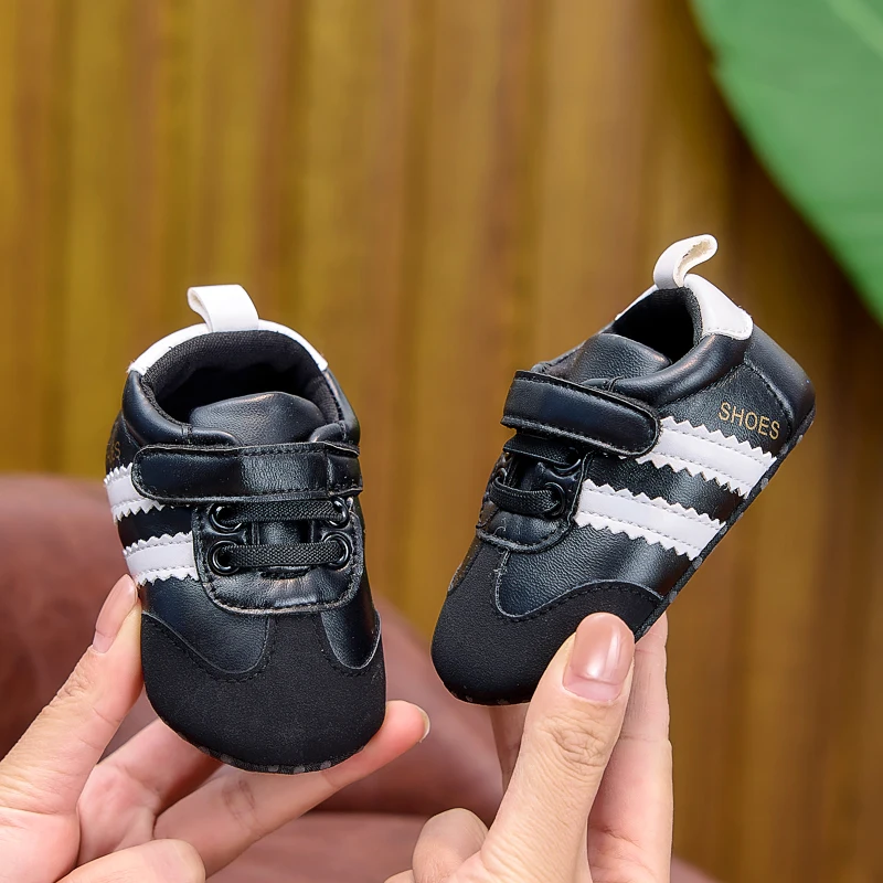 Frühlings- und Herbst-Babyschuhe, farblich abgesetzte, gestreifte Babyschuhe mit Klettverschluss, Lauflernschuhe mit weicher Sohle für Neugeborene, 0–12 Monate, Schuhe für Jungen und Mädchen – Detail 20