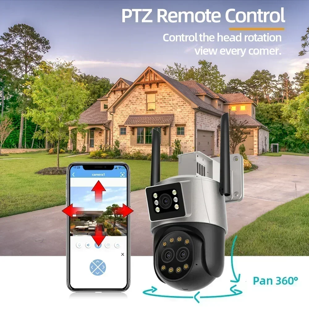 IP Camera 6K 12MP HD WiFi Outdoor Camera 8x Zoom Three Lens Dual Screen Home Security PTZ Camera 6MP Video Surveillance iCSee