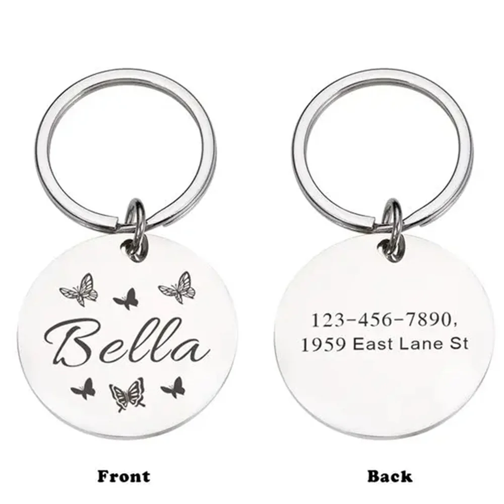 Customized dog nameplate, round stainless steel dog and cat collars with engraved text and numbers, ID tags, names, phone number