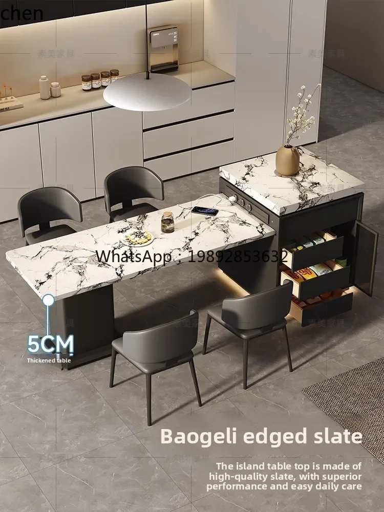 AB  white rock slab multi-functional island table integrated retractable storage high-end mid-guide table