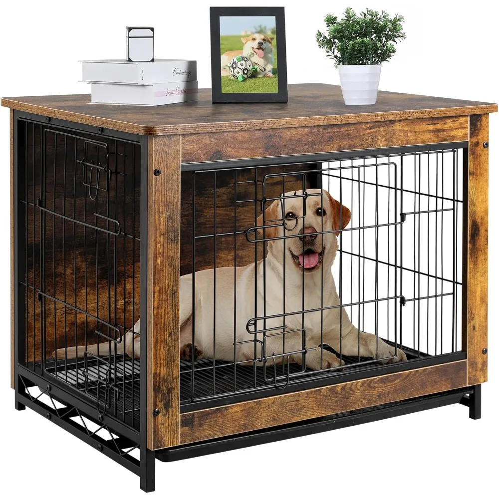 

38" Dog Crate Furniture, Side End Table, Modern Kennel for Dogs Indoor, Wooden Heavy-Duty Dog Cage, Dog House, Night Stand, w/R